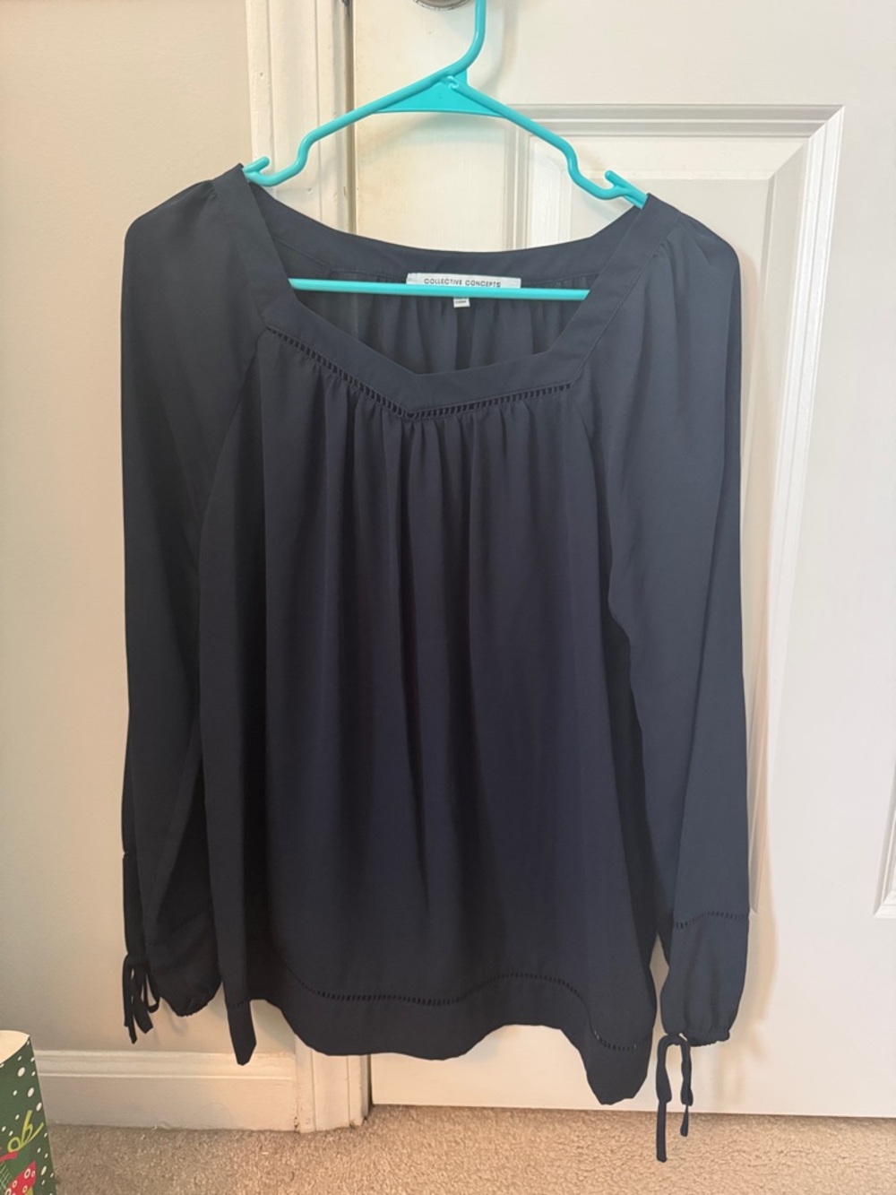 Collective Concepts Navy Long-Sleeve Peasant Top